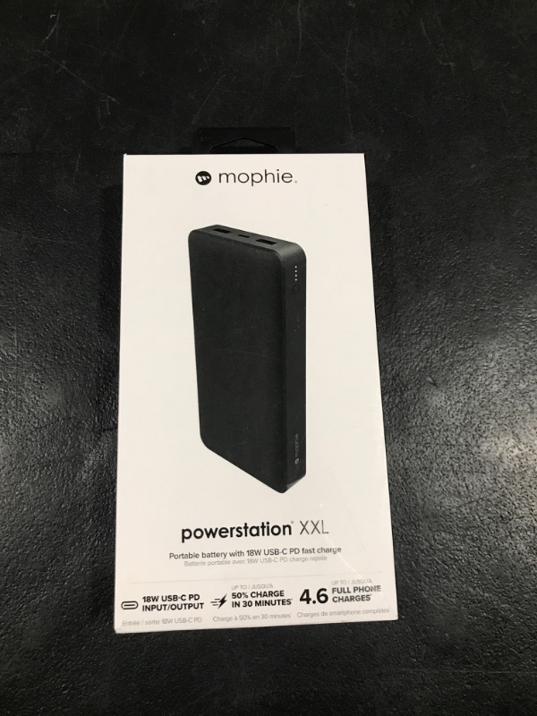 Photo 2 of mophie Powerstation XXL Power Bank - 20,000 mAh Large Internal Battery, (2) USB-A Ports and (1) 18W USB-C PD Fast Charging Input/Output Port, Travel-Friendly, Includes USB-A to USB-C Power Cord