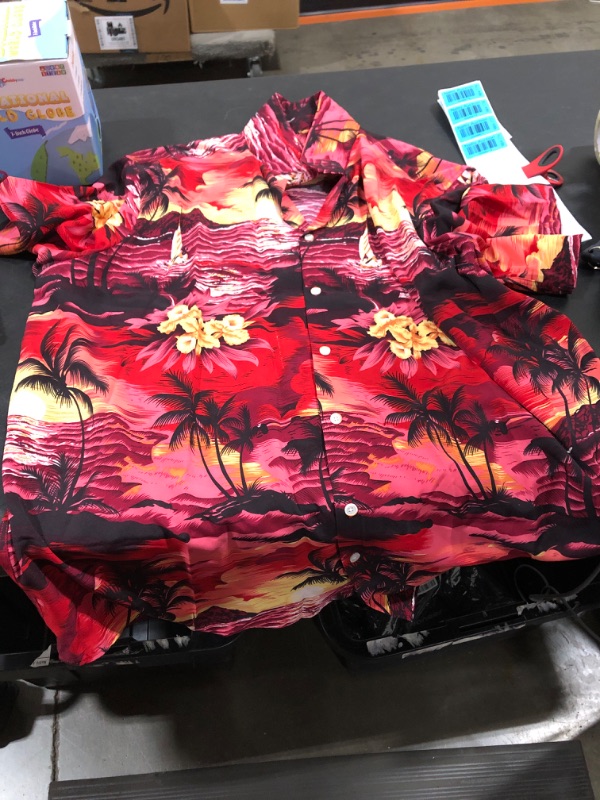 Photo 3 of Alimens & Gentle Cotton Regular Fit Short Sleeve Casual Hawaiian Shirt for Men 1609 Red XX-Large