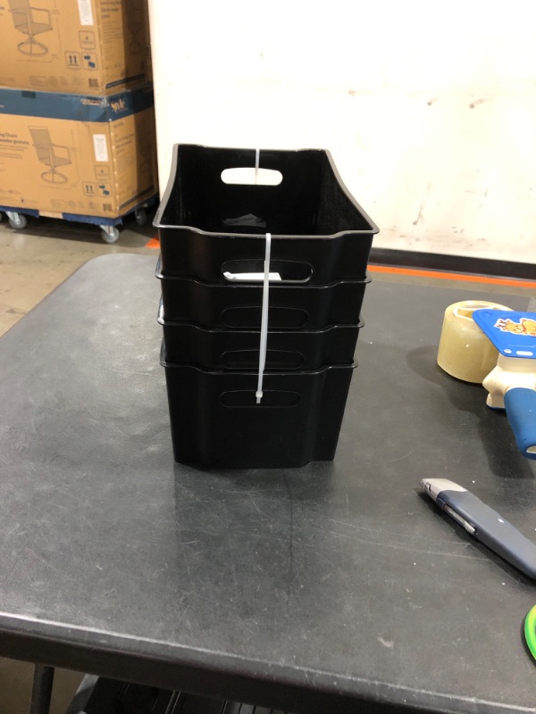 Photo 2 of Zerdyne Plastic Stackable Storage Bins with Handles, Set of 4, Black