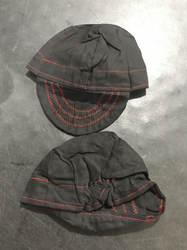 Photo 2 of 2 Pcs Welding Cap Flame Resistant Welders Caps Reversible Cotton Soft Short Crown Welders Hats with Elastic for Men Women Electrician(Black, Red)