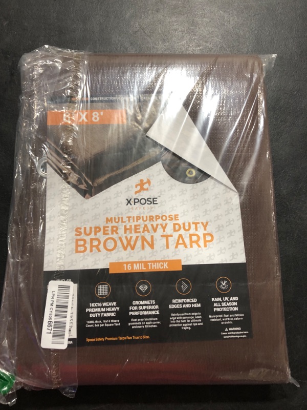 Photo 2 of 6' x 8' Super Heavy Duty 16 Mil Brown Poly Tarp Cover - Thick Waterproof, UV Resistant, Rip and Tear Proof Tarpaulin with Grommets and Reinforced Edges - by Xpose Safety