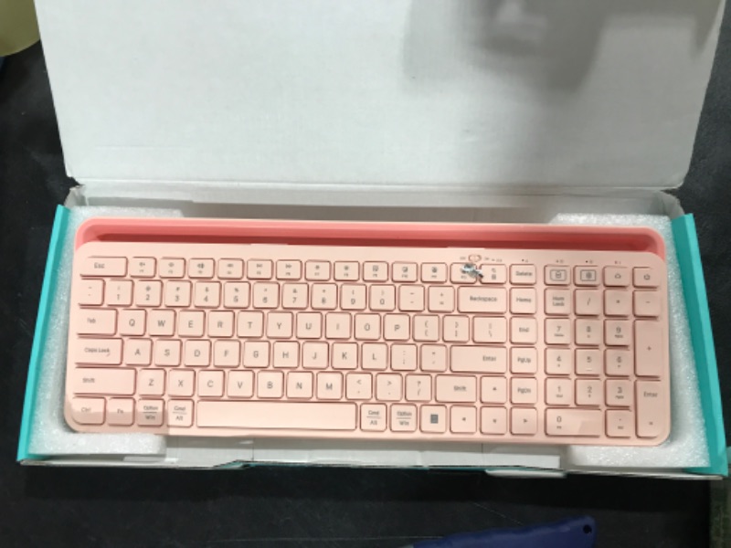 Photo 2 of Gotying Wireless Bluetooth Keyboard with Number Pad, 2 in 1 Wireless & Bluetooth Multi-Device Tablet Full Size Keyboard for ipad,Phone, iOS, Android, Mac and Windows (Pink)