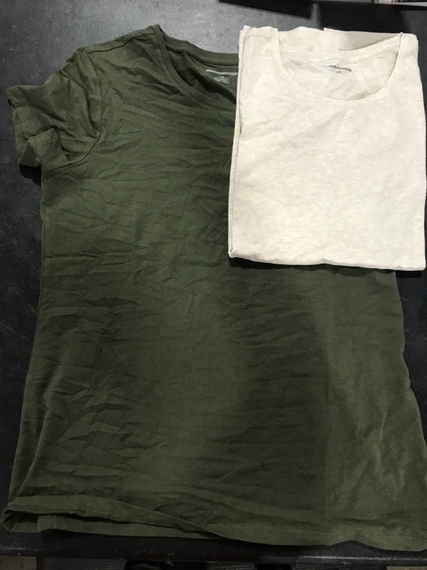Photo 2 of Amazon Essentials Women's Classic-Fit Short-Sleeve Crewneck T-Shirt, Multipacks 2 Olive/Oatmeal Heather Large