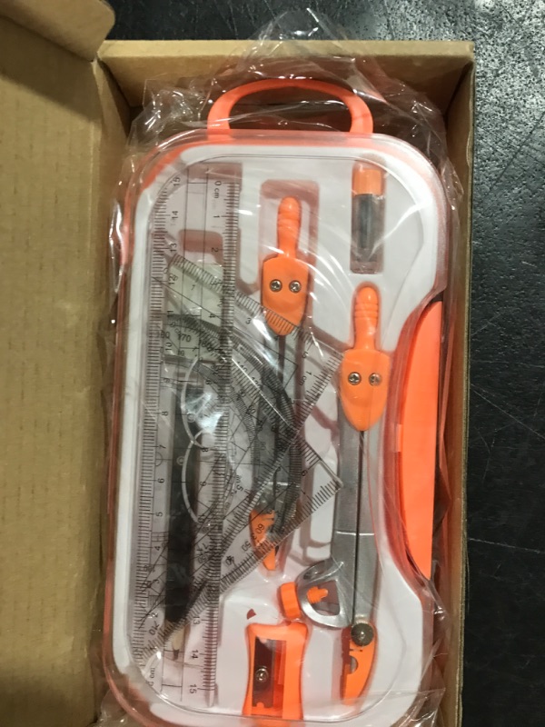 Photo 2 of Math Compasses for Geometry Students with Protractor, Set Squares with Case, Orange
