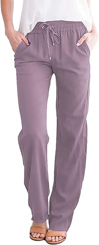 Photo 1 of EVALESS Casual Pants for Women Solid Color Drawstring Elastic High Waisted Comfy Trousers with Pockets 2XL
