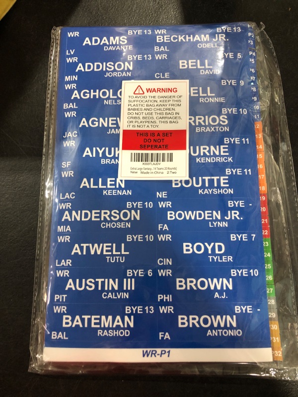 Photo 1 of Extra Large Fantasy Football Draft Board 2023-2024 Kit - 640 Player Stickers - Color Edition[14 Teams 20 Rounds]