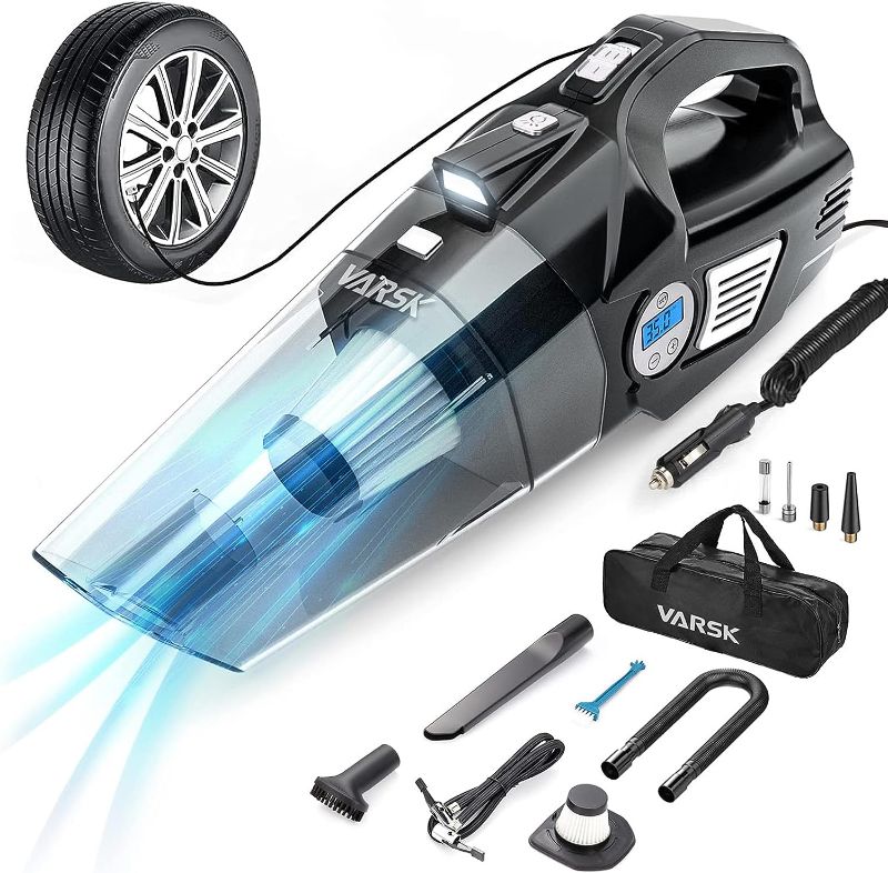 Photo 1 of 4-in-1 Car Vacuum Cleaner High Power, Tire Inflator Portable Car Vacuum with Digital Tire Pressure Gauge LCD Display and LED Light, 12V DC, 15FT Cord, Essential Car Accessories for Men Women
