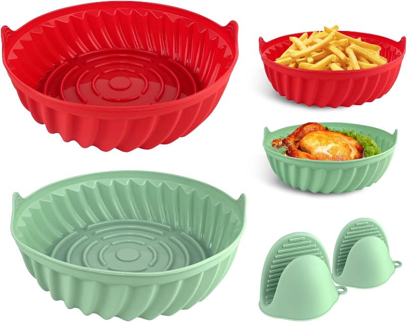 Photo 1 of 2-Pack Silicone Air Fryer Liners Air Fryer Silicone Pot 8.5 Inch Non-Stick, Heat Resistant Easy Cleaning Round Reusable Air Fryer Silicone Basket Fits 4-7 Qt or Bigger Air Fryers
