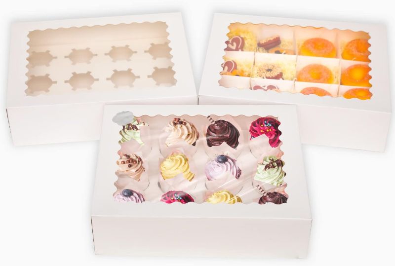 Photo 1 of  Cupcake Boxes with Window 16-Packs White Cupcake Box 13"x10"x3.5" Cupcakes Carrier, 12 Cupcake Containers
