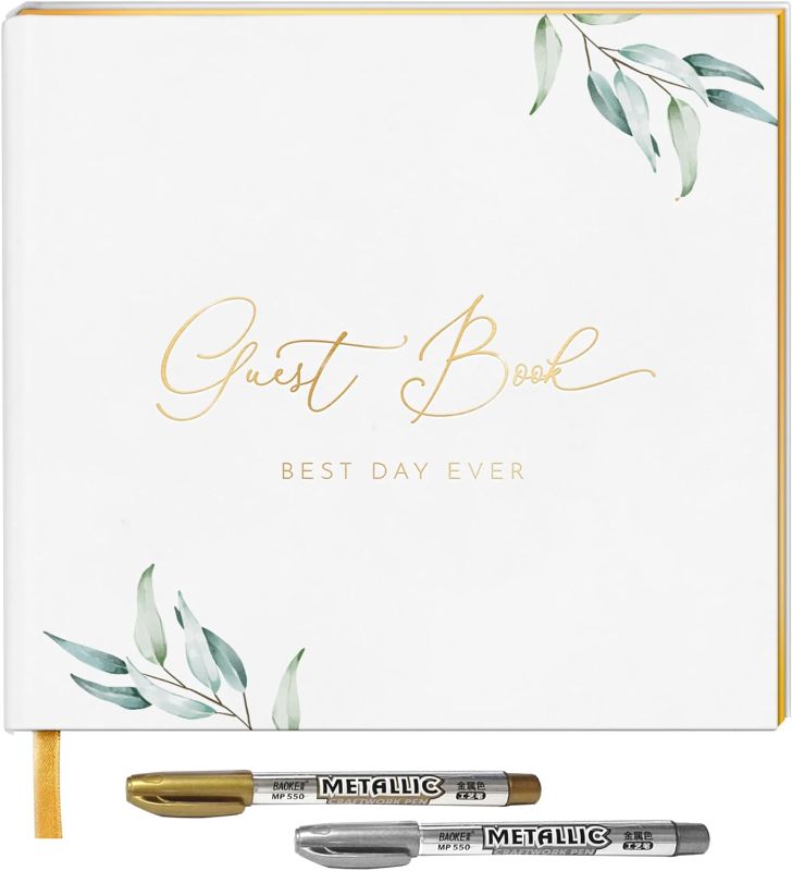 Photo 1 of 3 pieces Guest Book , Wedding Guest Book includes two pens , hard cover featuring golden foil edges Wedding Signs for Wedding , Wedding Planning Book and Organizer , Wedding , Baby Shower Guest Book
