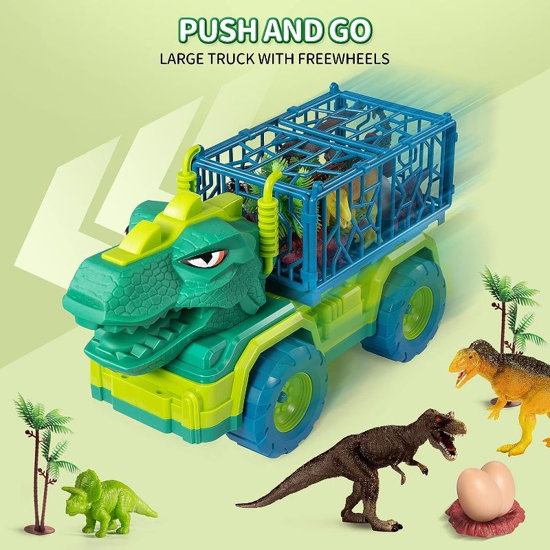 Photo 1 of Dinosaur Truck Toy Carrier Truck with 8 Dino Figures Dino Eggs and Trees
