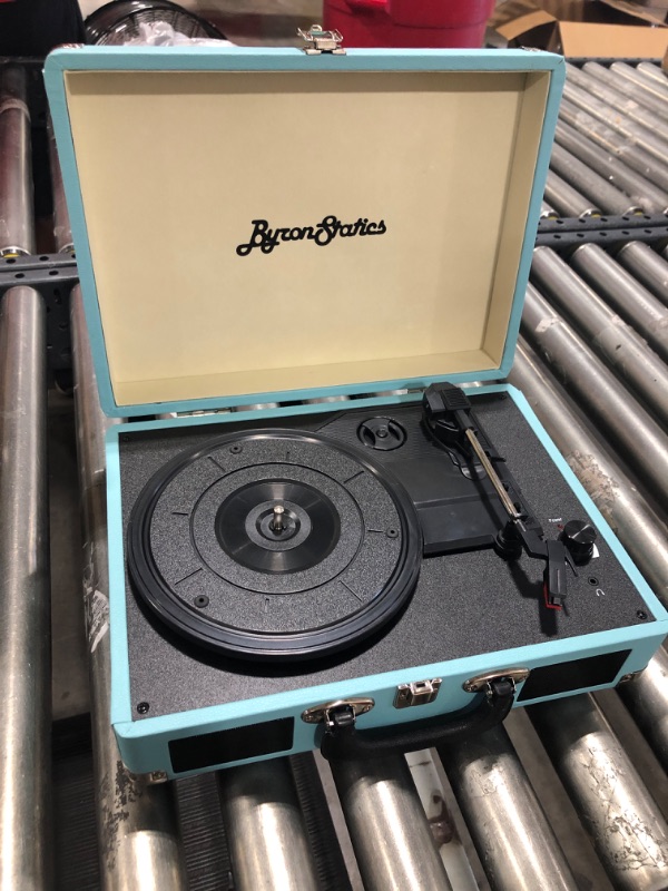 Photo 2 of ByronStatics Vinyl Record Player, 3 Speed Turntable Record Player with 2 Built in Stereo Speakers, Replacement Needle, Supports RCA Line Out, AUX in, Portable Vintage Suitcase Teal Wired