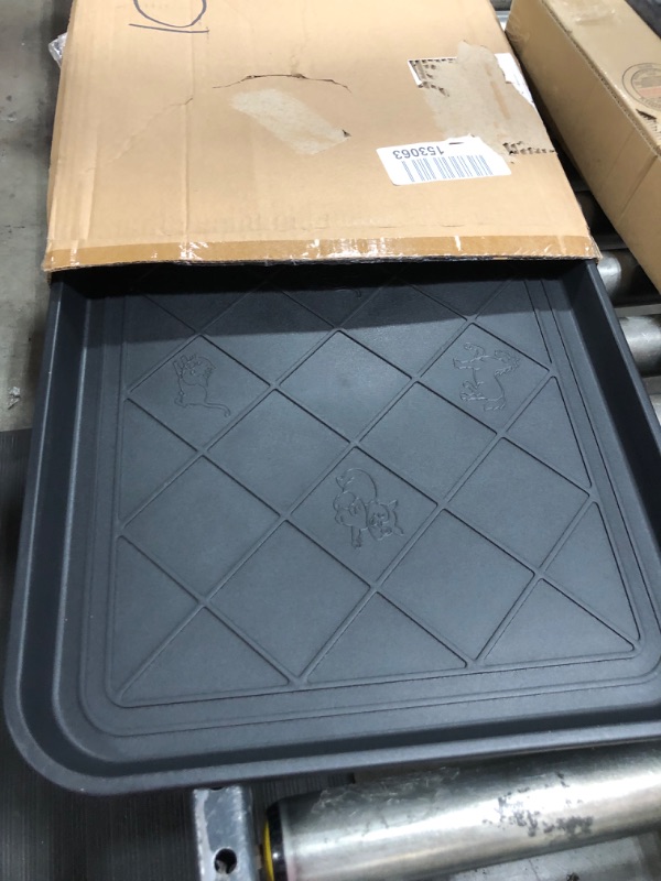 Photo 2 of All Weather Boot Tray – Water Resistant Plastic Utility Rubber Shoe Mat – Indoor or Outdoor Doormats for Use in All Seasons by Stalwart (Black, Small) SMALL Small - (L) 20” x (W) 15” x (H) 1.3”