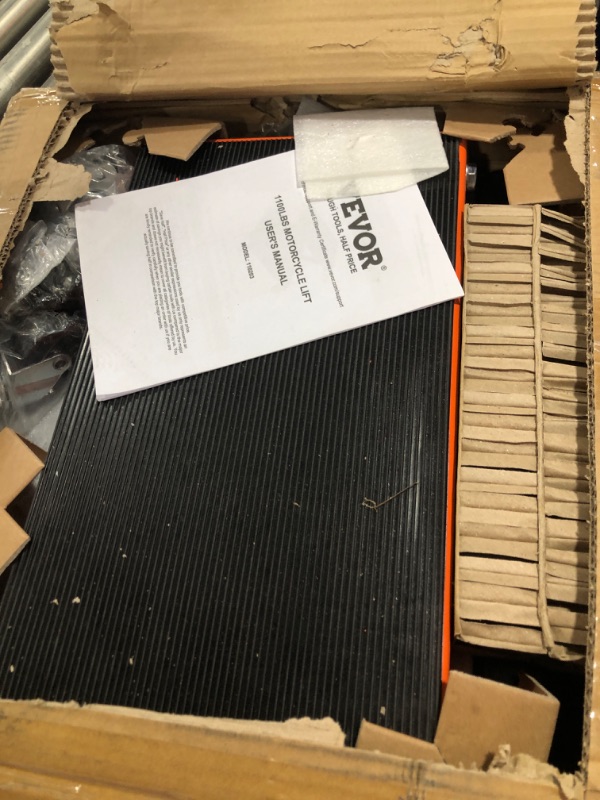 Photo 1 of VEVOR Motorcycle Lift, 1100 LBS Motorcycle Lift ATV Scissor Lift Jack with Dolly & Hand Crank, Center Hoist Crank Stand with Wide Deck & Tool Tray for Street Bikes, Cruiser Bikes, Touring Motorcycles with casters 1100 LBS