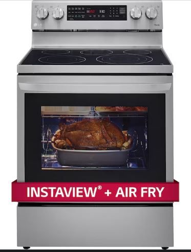 Photo 1 of LG InstaView AirFry 30-in Smooth Surface 5 Elements 6.3-cu ft Self-Cleaning Air Fry Convection Oven Freestanding Smart Electric Range