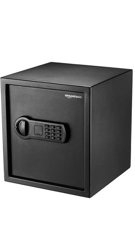 Photo 1 of Amazon Basics Steel Home Security Safe with Programmable Keypad - Valuables - 1.2 Cubic Feet, 13 x 13 x 14.2 Inches, Black 