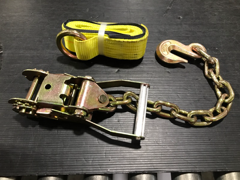 Photo 2 of (Pack of 3) Auto Transport 5/16" G70 Chain Ratchet with 2" x12' Lasso Strap Tie Down
