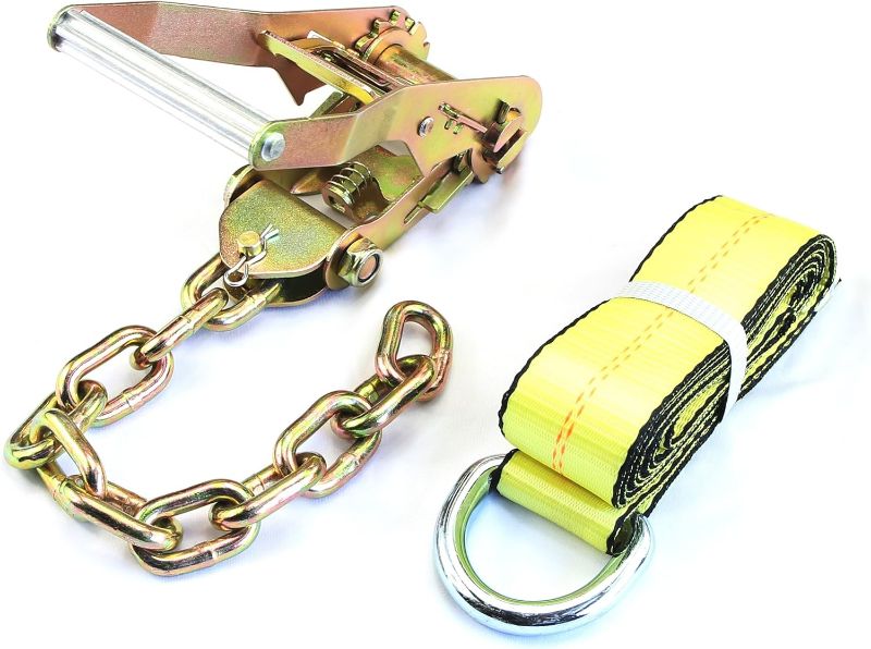 Photo 1 of (Pack of 3) Auto Transport 5/16" G70 Chain Ratchet with 2" x12' Lasso Strap Tie Down
