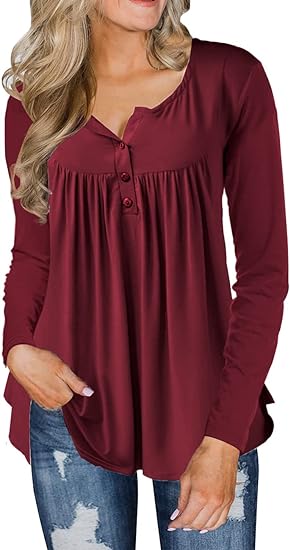 Photo 1 of 2x FOLUNSI Women's Plus Size Tunic Tops Casual Floral Blouses Long Sleeve V Neck Henley Shirts