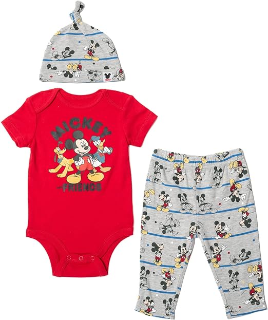Photo 1 of 24 MONTHS Disney Mickey Mouse Pluto Donald Duck Baby Bodysuit Pants and Hat 3 Piece Outfit Set Newborn to Infant