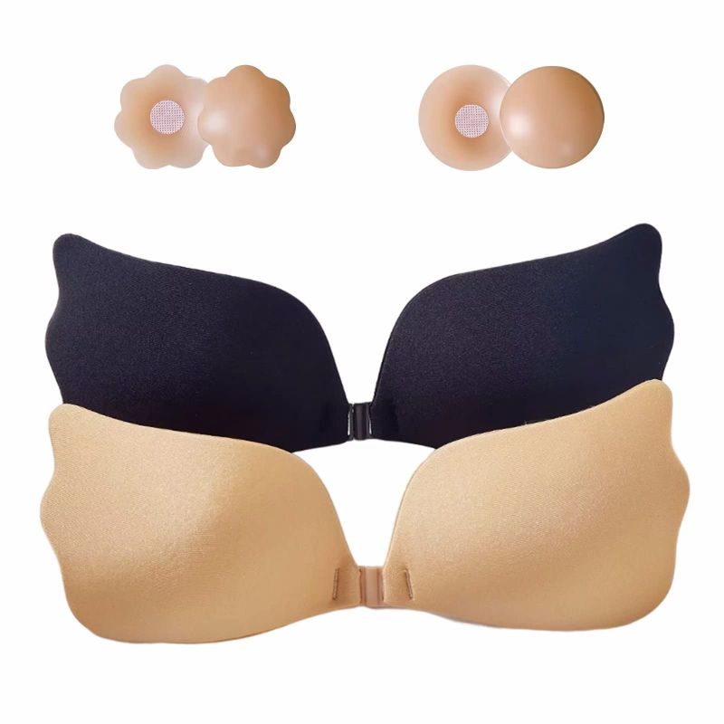 Photo 1 of 4 Pairs Sticky Bra Push up Strapless Bras for Women, Reusable Adhesive Bra Invisible Lift Petals Stick on Bra Silicone Pasties Nipple Covers - Fit for B Cup