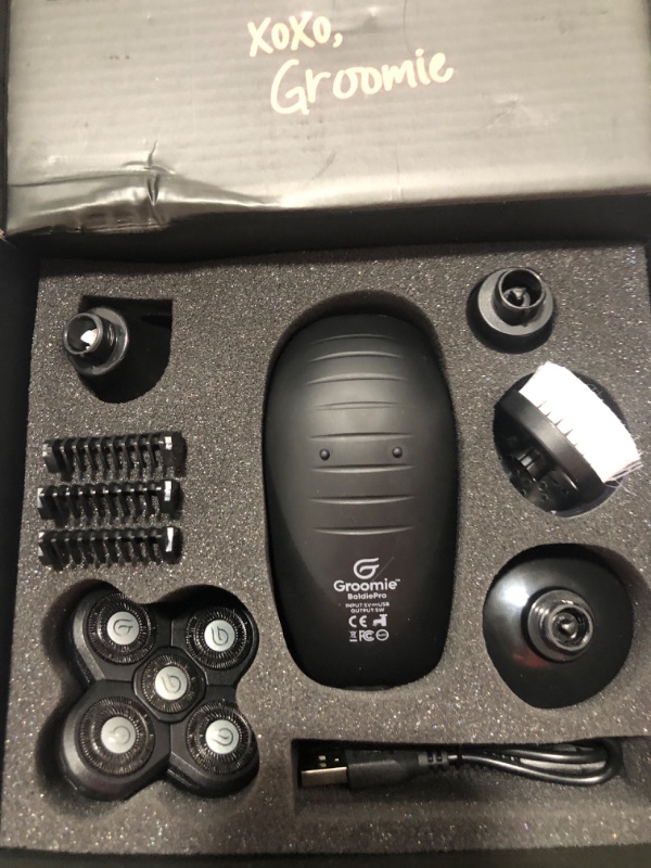 Photo 2 of GROOMIE BaldiePro Always Prepared Kit - Electric Head Shaver for Bald Men & Blade Refill - 10,000 RPM Motor Hair Razor with Rotary Blades, Cordless & Rechargeable & Electric Shaver Replacement Head