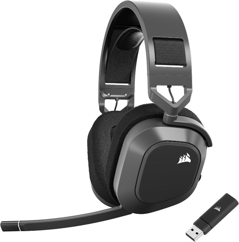 Photo 1 of Corsair HS80 MAX Wireless Multiplatform Gaming Headset with Bluetooth - Dolby Atmos - Broadcast Quality Microphone - iCUE Compatible - PC, Mac, PS5, PS4, Mobile - Steel Gray