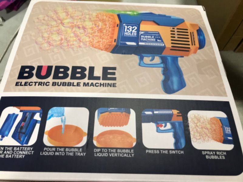 Photo 2 of 132 Holes Bubble Gun Machine - Rocket Bubbles Blaster with Led Lights Summer Idea Gifts Toys for Kids Boys Girls 3 4 5 6 7 8 9 10 11 12 Years Old (Blue) 132 Holes Blue