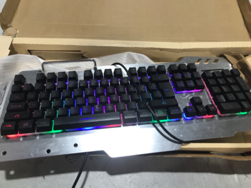 Photo 2 of FENIFOX Gaming Keyboard and Mouse, Wired Backlit Rainbow Ergonomic Mechanical Feeling Led Removable Hand Rest Metal Panel,for Windows PC Gamer PS4 Xbox one
