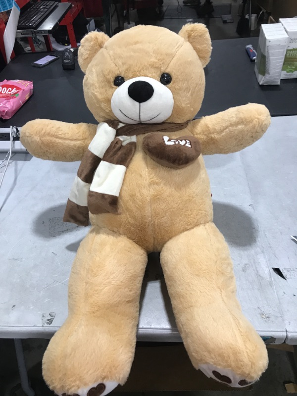 Photo 2 of YunNasi Big Teddy Bear Stuffed Animal Plush Teddy Bear with Scarf for Children Girls Girlfriends (31 Inches, Light Brown) 31 Inches Light Brown