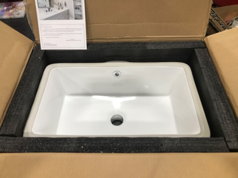 Photo 2 of 20 Inch Narrow Undermount Bathroom Sink Small Rectangle Undermount Vanity Sink White Ceramic Under Counter Bathroom Sink with Overflow (19.88"x12.40") 19.8 Inch