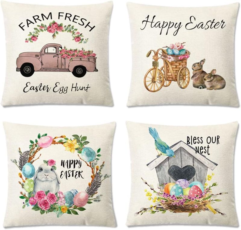 Photo 1 of 
Easter Pillow Covers 18x18, Happy Easter Throw Pillow Covers Set of 4 Bunny Eggs Farmhouse Throw Pillow Cases Easter Decorations for The Home Sofa Bed