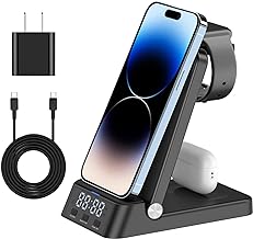 Photo 1 of 3 in 1 Fast Charging Station,15W Wireless Charger with Alarm Clock and Night 