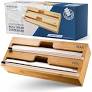 Photo 1 of 2 in 1 Bamboo Plastic Wrap Dispenser with Cutter and Labels, Wax Paper, Organizer for Aluminum Foil & Cling Film & Parchment Paper, Compatible with 12" Roll