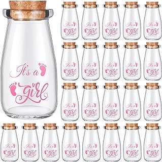 Photo 1 of 24 Packs Baby Shower Favor Milk Jar Vintage Milk Jar for Girls Glass Bottle with Cork Lids It's a Girl Milk Favor Bottles Jars for Decorations Guests Souvenirs Centerpieces