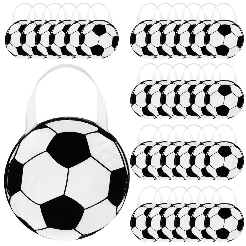 Photo 1 of 48 Pcs Sport Party Gift Bags 9.84 x 9.84 Inches Basketball Football Baseball Soccer Non Woven Sport Themed Party Goody Candy Gift Bags for Sport Theme Party Gift Supplies Decor for Kids(soccer ball)