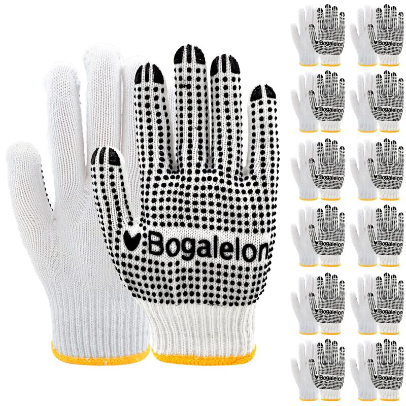 Photo 1 of Bogalelon Cotton Work Gloves, Latex Dot Coating, With Grip, Wear-resistant And Breathable With Black Dots (Pack of 24) Medium