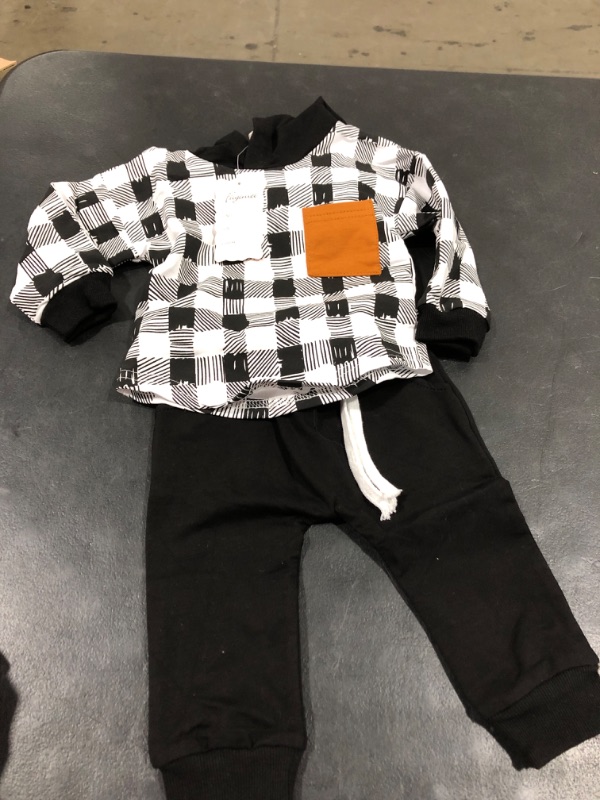 Photo 2 of Baby Boys Clothes 3 6 9 12 18 24M 3T Pants Set Hooded Patchwork Hoodie Plaid Sweatpants Fall Winter Outfit Black-plaid 6-12 Months