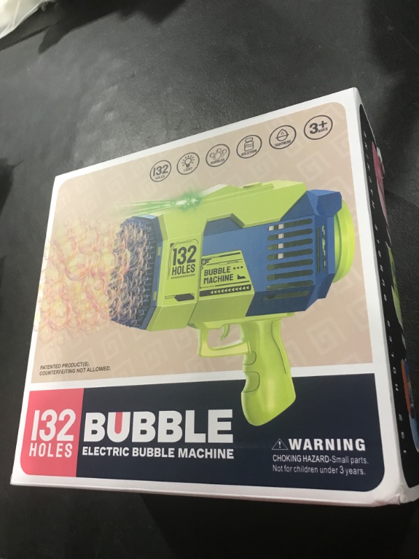 Photo 2 of 132 Holes Bubble Gun Toys, Rocket Launcher Bubble Blower Toy, Portable Bubble Machine with Colorful Light, Big Bubble Maker for Outdoor Indoor Games, Bubbles Machine for Wedding Birthday Gifts (Blue) 132hole-blue