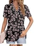Photo 1 of Anyhold Women's 2023 Summer Puff Sleeve Tops V Neck Shirts for Leggings Loose Fit Casual T Shirt M