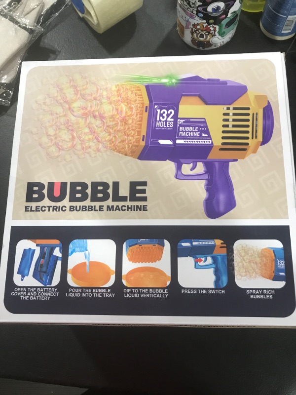 Photo 2 of 132 Holes Bubble Gun Toys, Rocket Launcher Bubble Blower Toy, Portable Bubble Machine with Colorful Light, Bubble Maker for Outdoor Indoor Games, Bubbles Machine for Wedding Birthday Gifts (Purple) 132hole-purple