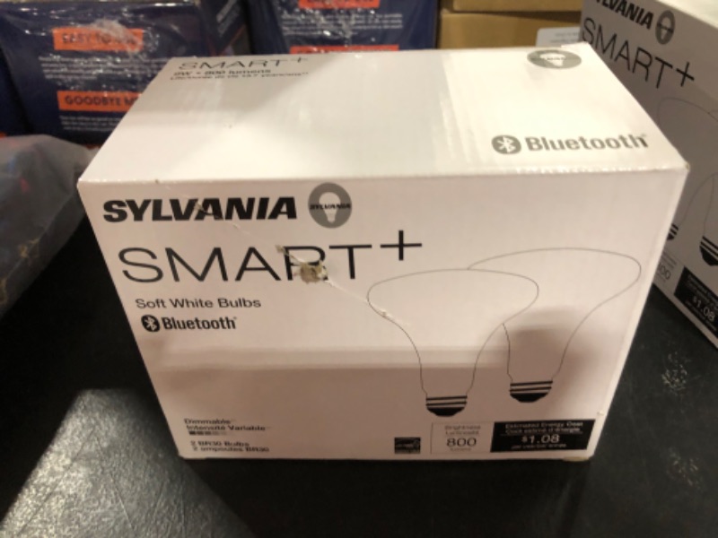 Photo 1 of SYLVANIA Bluetooth Mesh LED Smart Light Bulb, One Touch Set Up, BR30 65W Replacement, E26, Soft White, Works with Alexa Only - 2 PK (75763) Soft White BR30