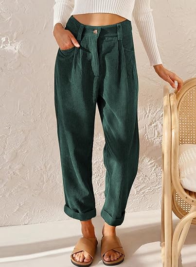 Photo 1 of EVALESS Corduroy Pants for Women Trendy Casual High Waisted Straight Leg Pants Loose Comfy Trousers with Pockets SIZE 10
