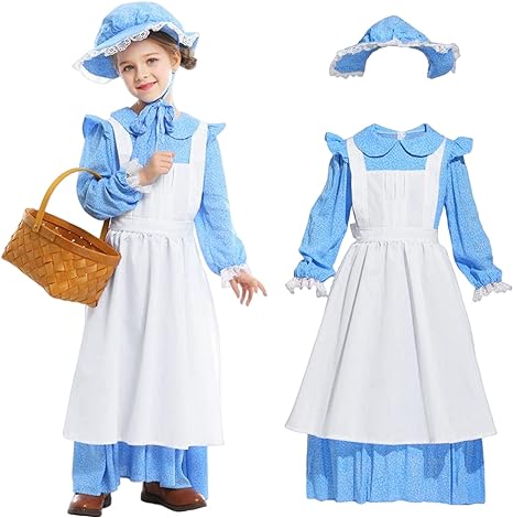 Photo 1 of Alaiyaky Prairie Pioneer Dresses for Girls Colonial Pilgrim Costumes Western Farm with Flower Printed Kids Dresses SMALL