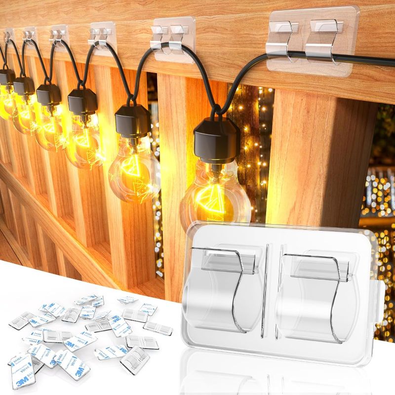 Photo 1 of  Hooks for Outdoor String Lights Clips: 25Pcs Heavy Duty Cable Clips with Waterproof Adhesive Strips for Hanging Christmas Light - Outside UV-Resistant