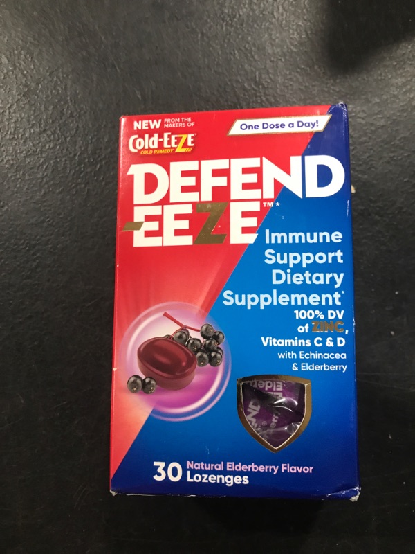 Photo 2 of Defend-EEZE Immune Support Dietary Supplement Lozenges, 100% Daily Value of Zinc, Vitamins C & D per Dose, with Echinacea & Elderberry, Elderberry Flavor, 30 Lozenges 