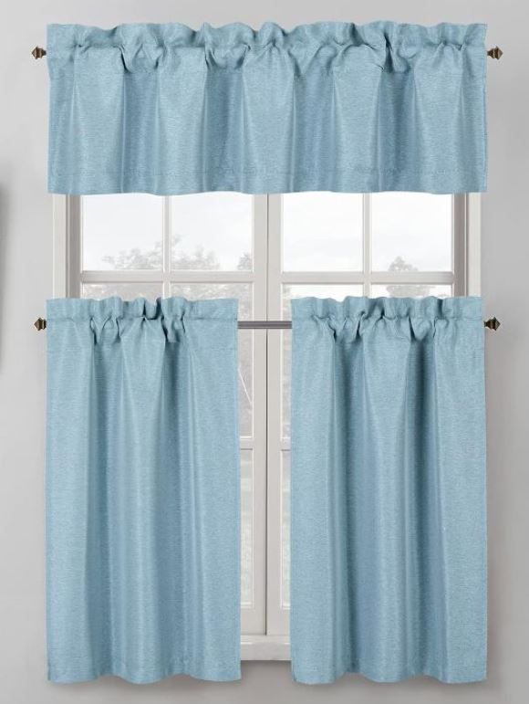 Photo 1 of 3-Piece Faux Linen Woven Kitchen Curtain Set Rod Pocket Top,Blackout Short Curtain Valance and Tiers Set(52" x 15"+26"x 36"