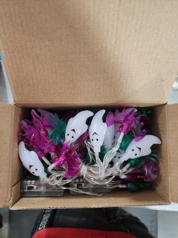 Photo 1 of 3 Pack Halloween Lights 30 Ft 90 LED Halloween Decorations Indoor, Battery Operated Halloween Lights with Timer, Led String Light 3D Bat Ghost Spider Halloween Decor for Home Halloween Party Decor White Ghost/Green Spider/Purple Bat