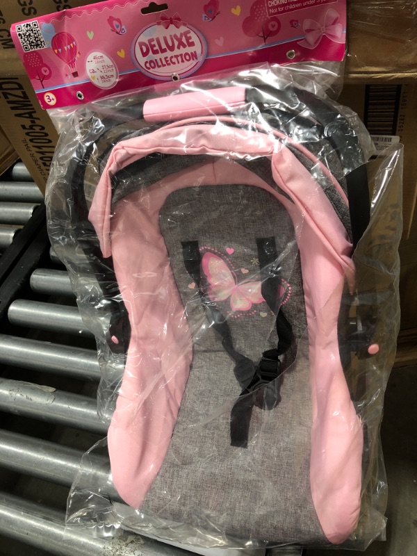 Photo 2 of Bayer Design 67933AA Toy, Car Seat Easy Go for Neo Vario Pram with Cover, Doll Accessories, Pink, Grey with Butterfly,Grey/pink