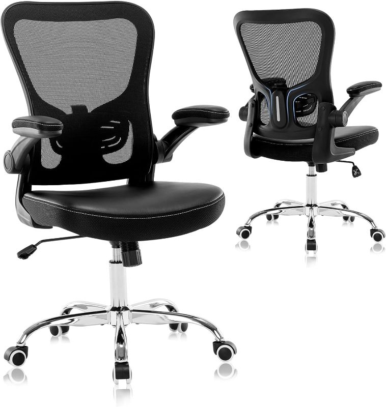 Photo 1 of Office Chair,Ergonomic Desk Chair,Mesh Computer Gaming Chair with PU Leather Flip-up Armrest Lumbar Support,Executive Rolling Swivel Adjustable Mid Back Task Chair,Black